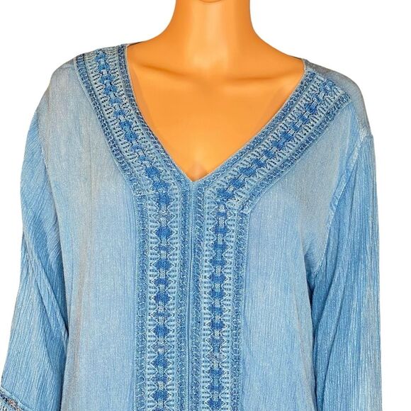 Raya Sun Gypsy Boh Tunic Dress Crocheted Trim Knee Length Womens Size Large - XL - Picture 2 of 7